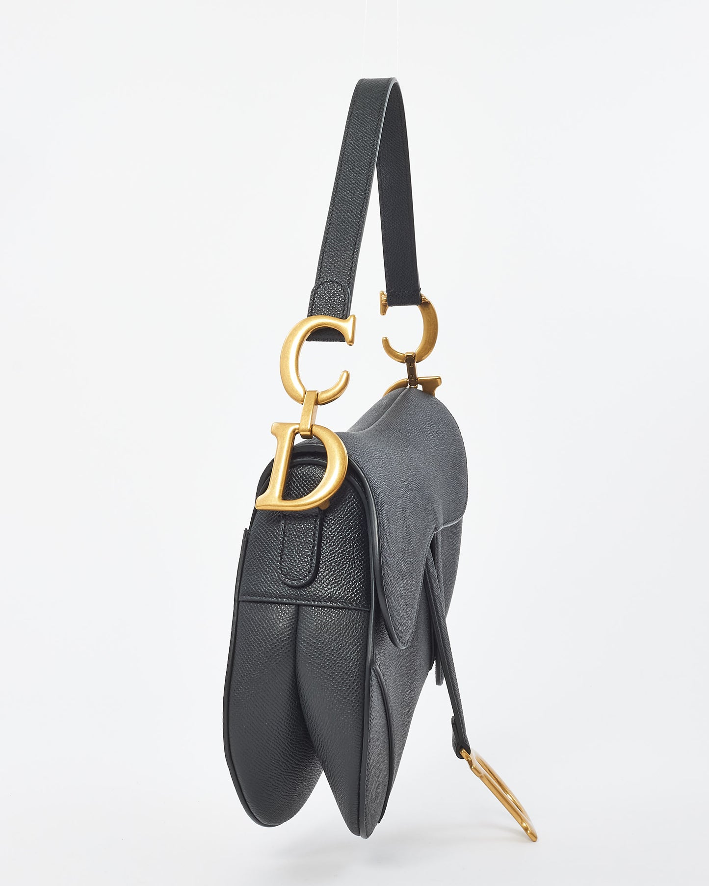 Dior Black Grained Calfskin Leather GHW Saddle Bag W/ Strap