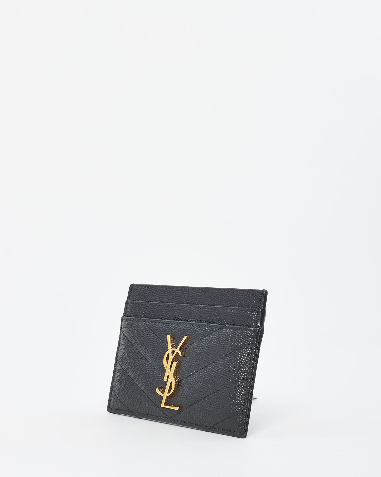 Saint Laurent Black Grain De Poudre Leather Cassandre Matelassé Card Holder