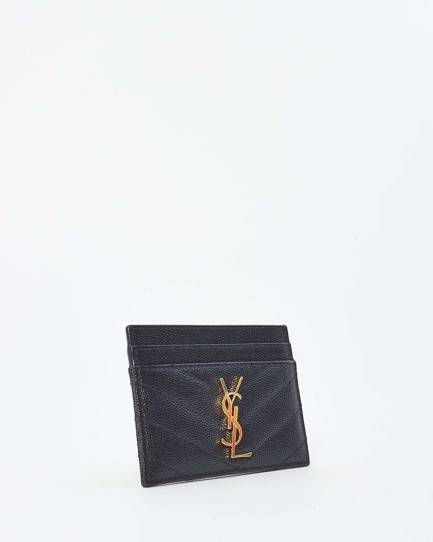 Saint Laurent Black Grain De Poudre Leather Cassandre Matelassé Card Holder