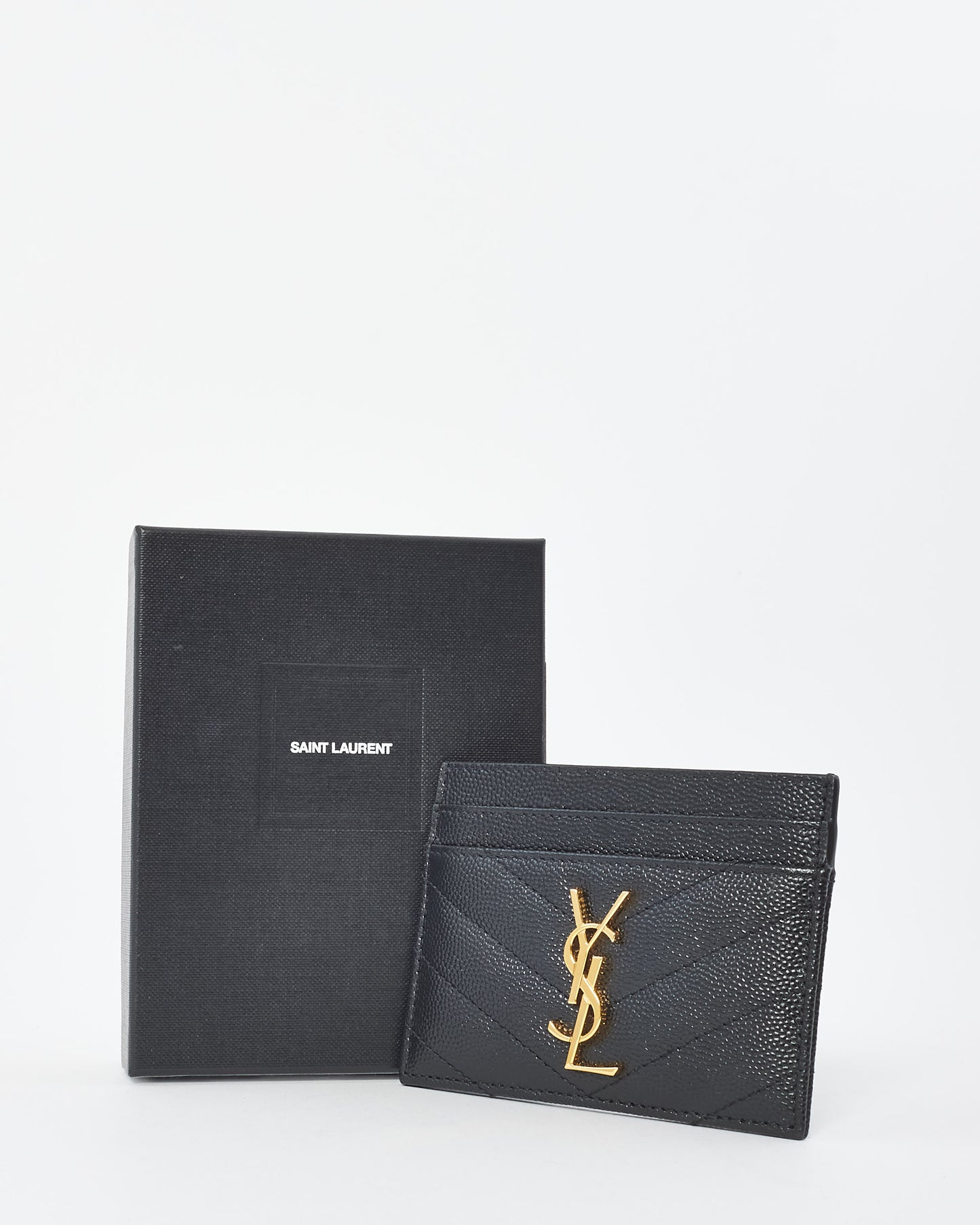 Saint Laurent Black Grain De Poudre Leather Cassandre Matelassé Card Holder