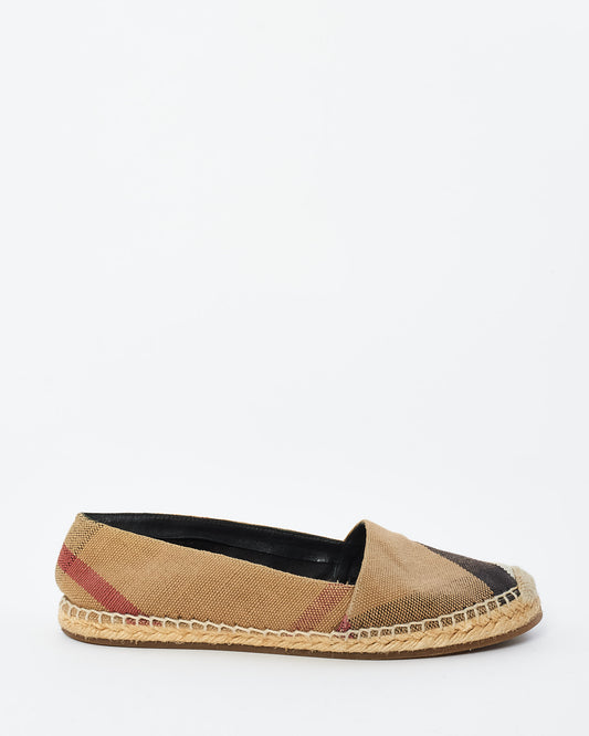 Burberry Beige Plaid Canvas Espadrilles - 7.5