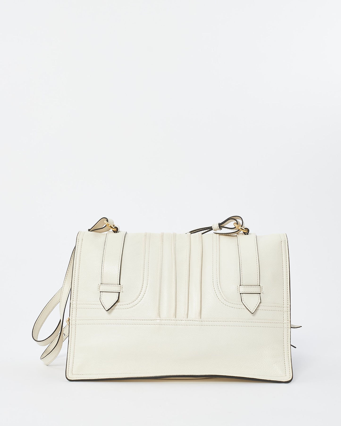 Prada White Leather Medium Etiquette Patch Buckle Shoulder Bag