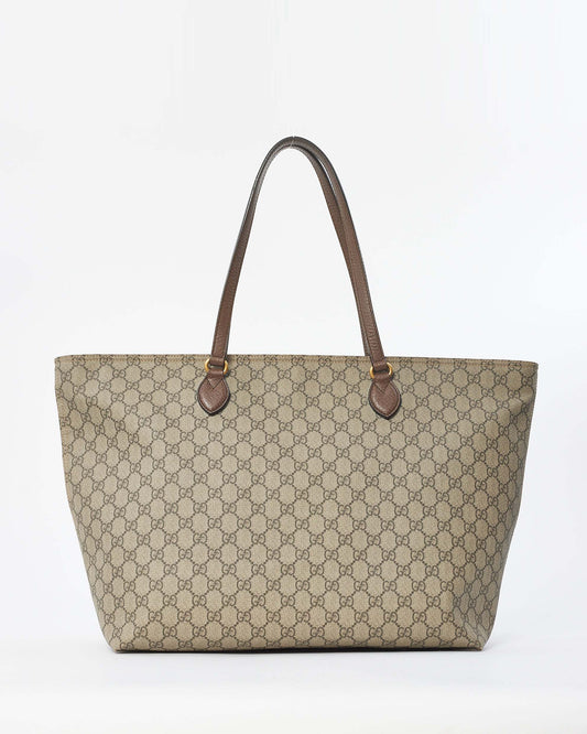 Gucci Beige/Brown GG Monogram Supreme Canvas Large Zip Tote Bag