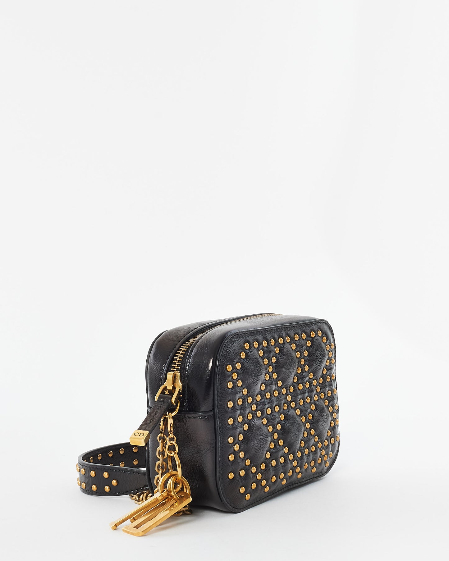 Dior Black Leather Studded Cannage Mini Crossbody Bag