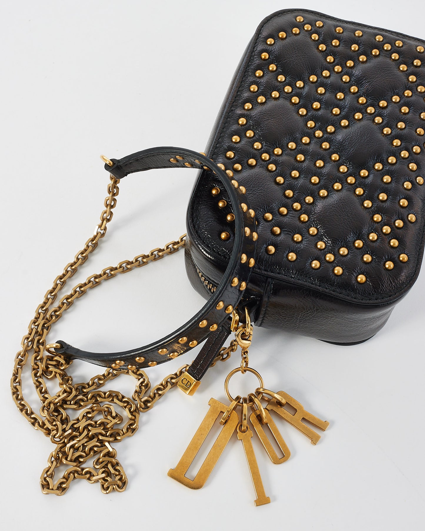 Dior Black Leather Studded Cannage Mini Crossbody Bag