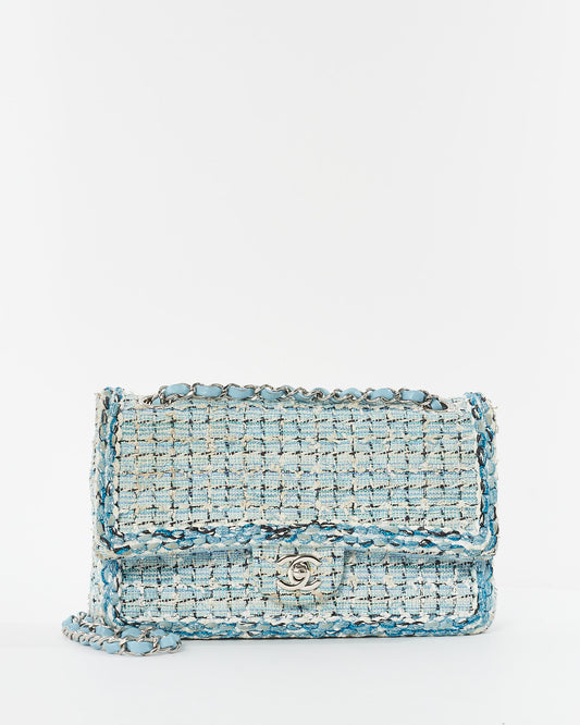 Chanel Blue 
White Tweed Cruise 2019 Medium Classic Flap Bag