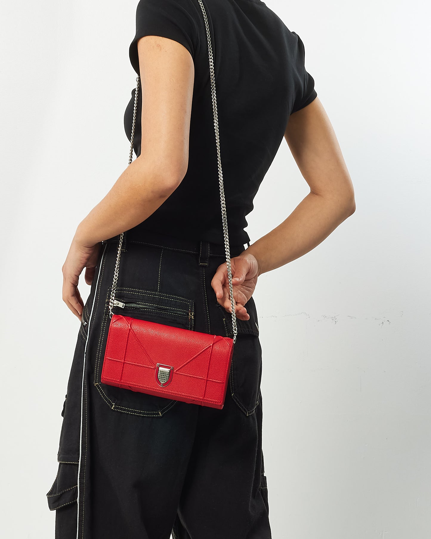 Dior Red Leather Dioramma Wallet On Chain