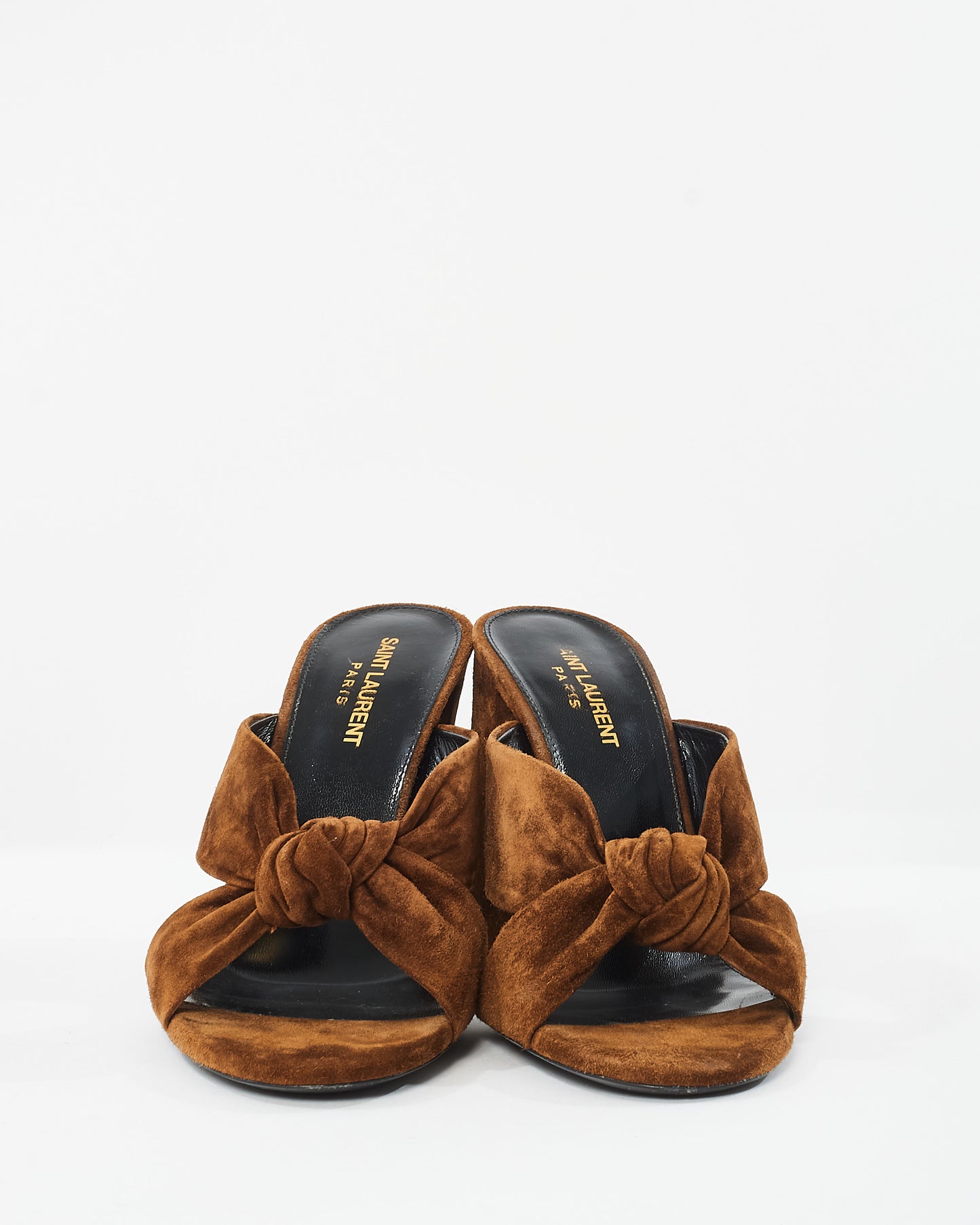 Saint Laurent Brown Suede Bianca Knotted Mule Sandals - 39