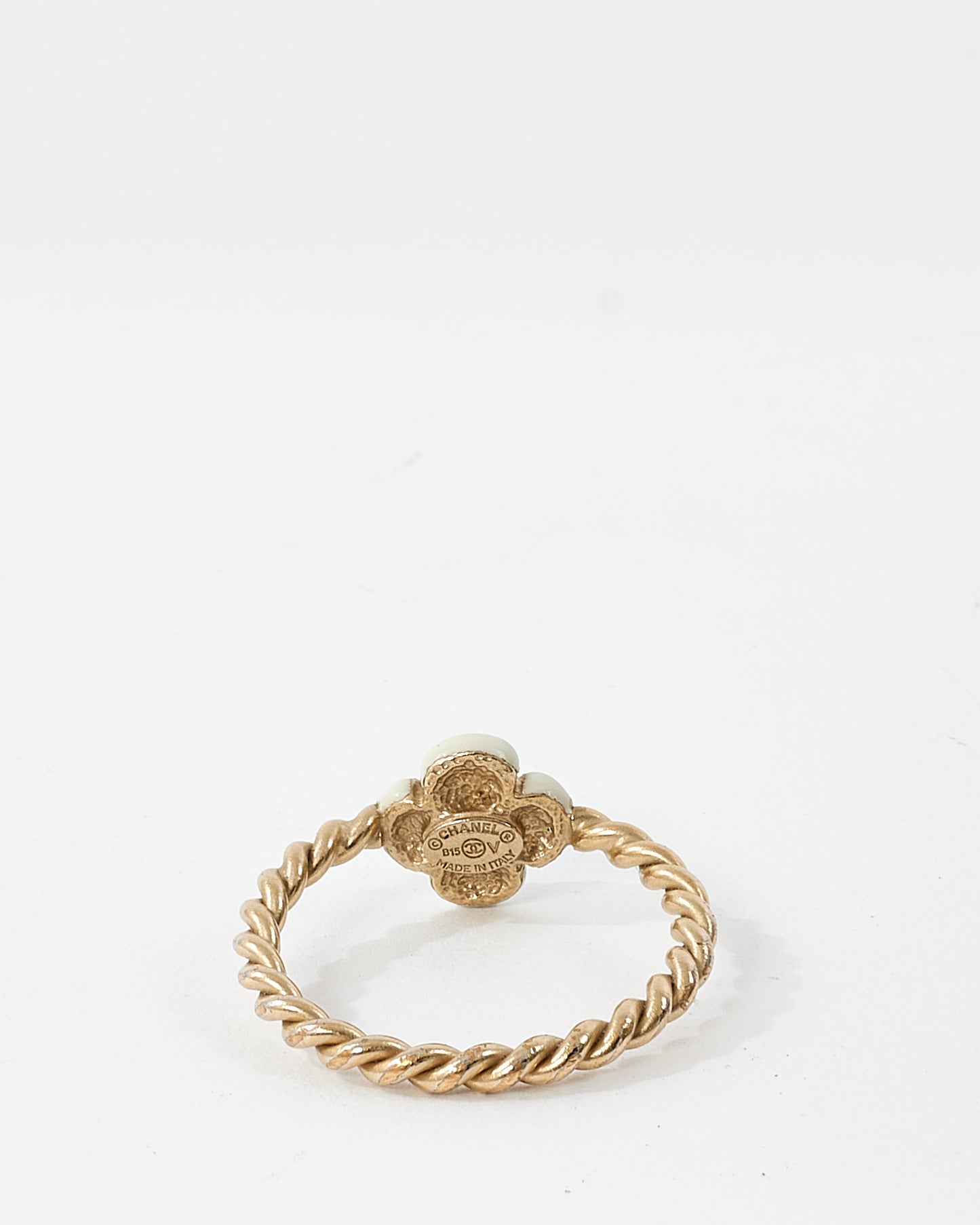 Chanel Gold Plated CC Logo 
Camelia Ring Set - 8