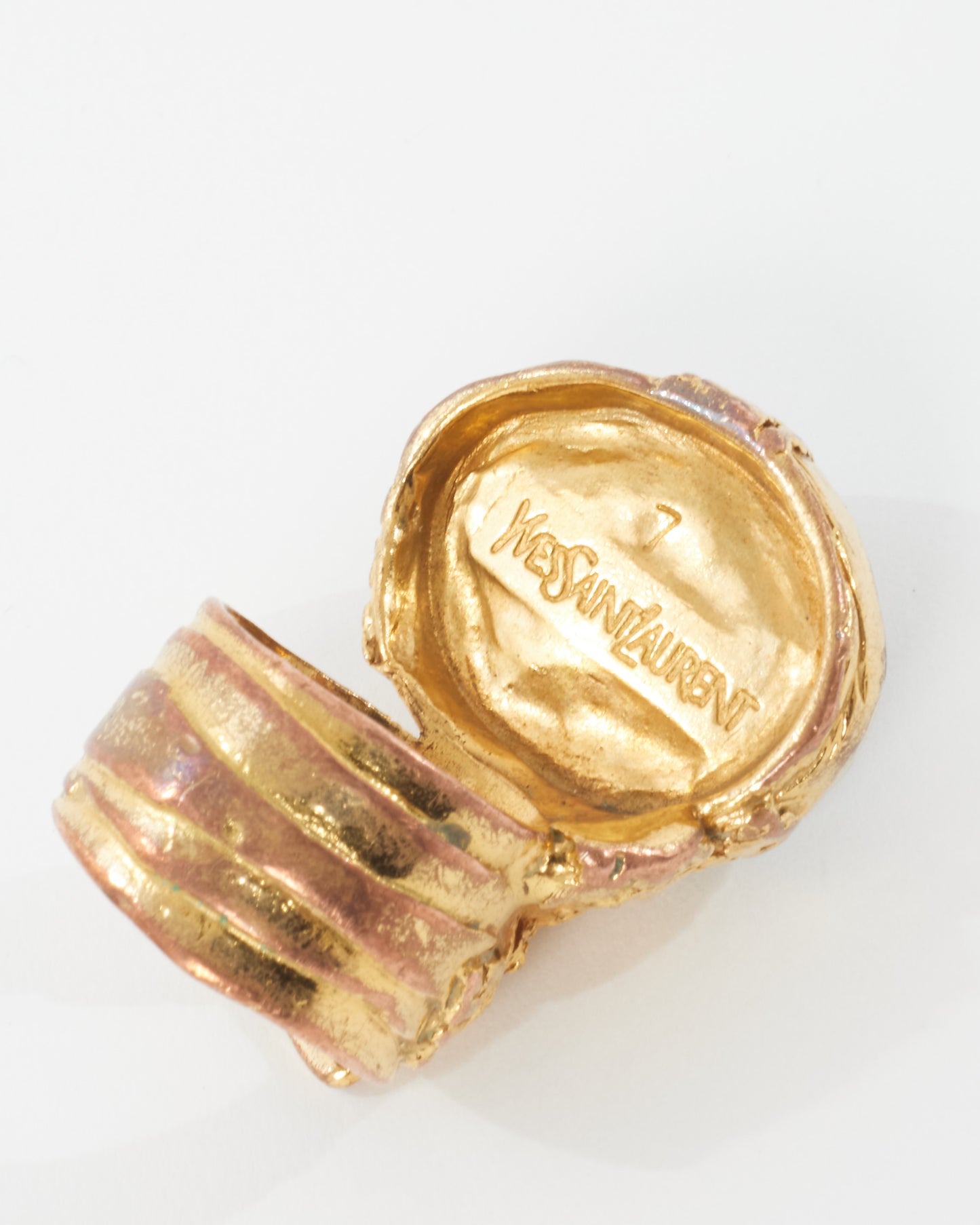 Saint Laurent Gold Green Enamel Artsy Ring - 7