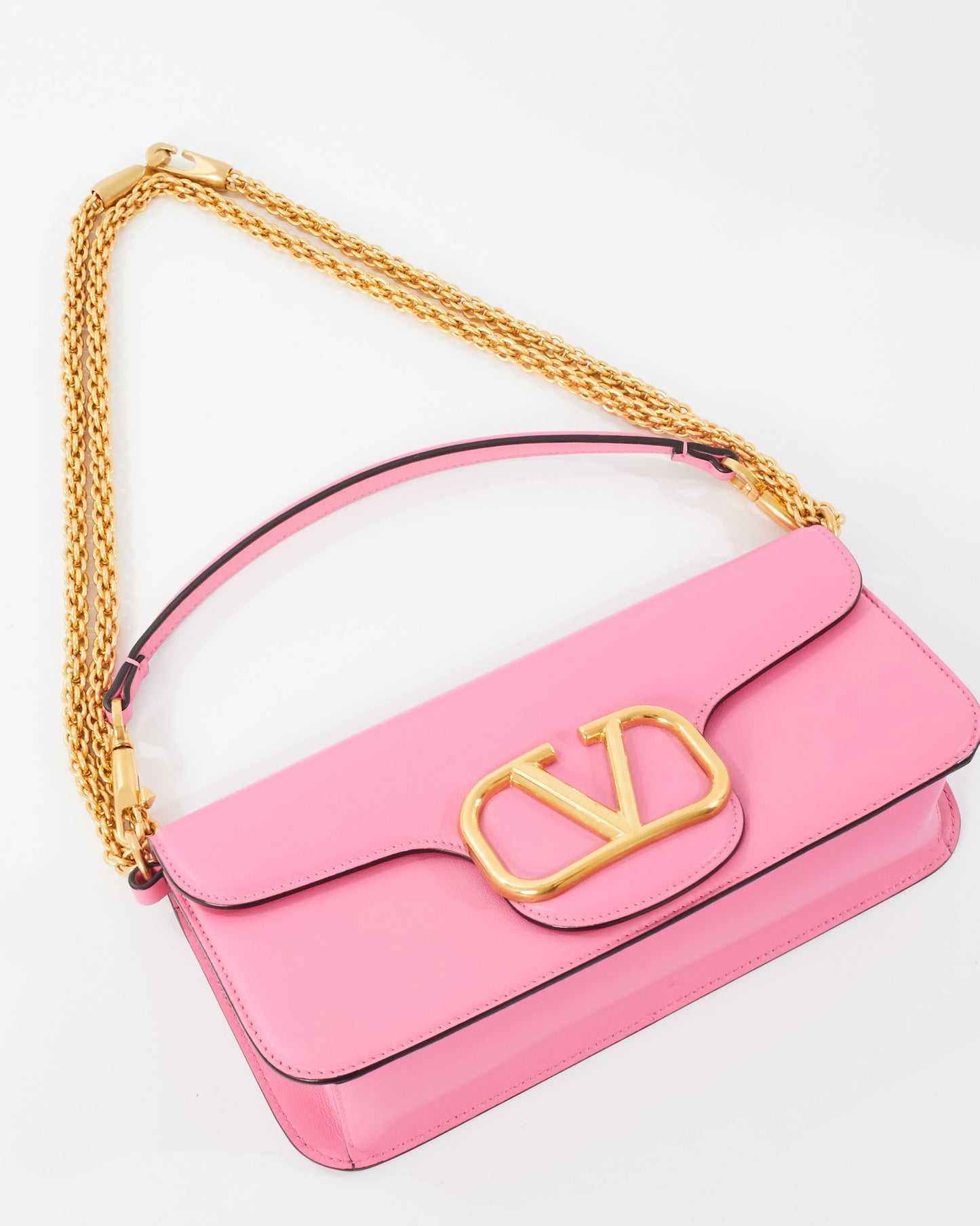 Valentino Pink Leather V Logo Loco Shoulder Bag