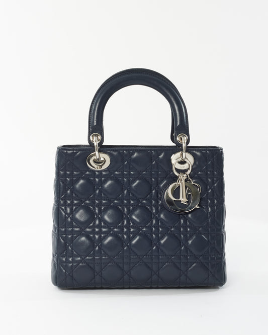 Dior Navy Lambskin Leather Medium Lady Dior Bag