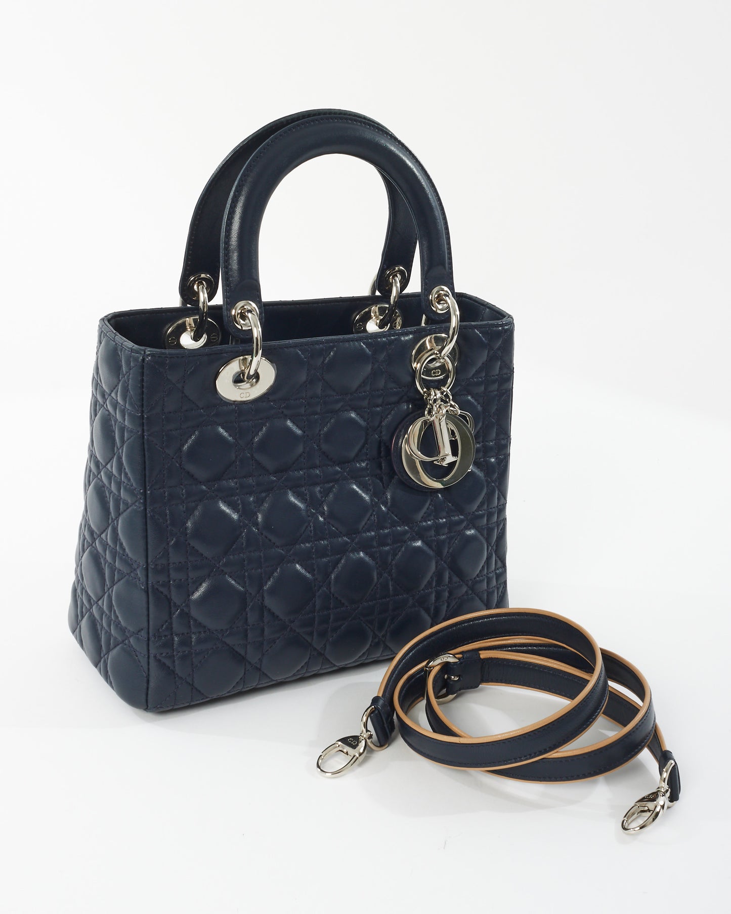 Dior Navy Lambskin Leather Medium Lady Dior Bag