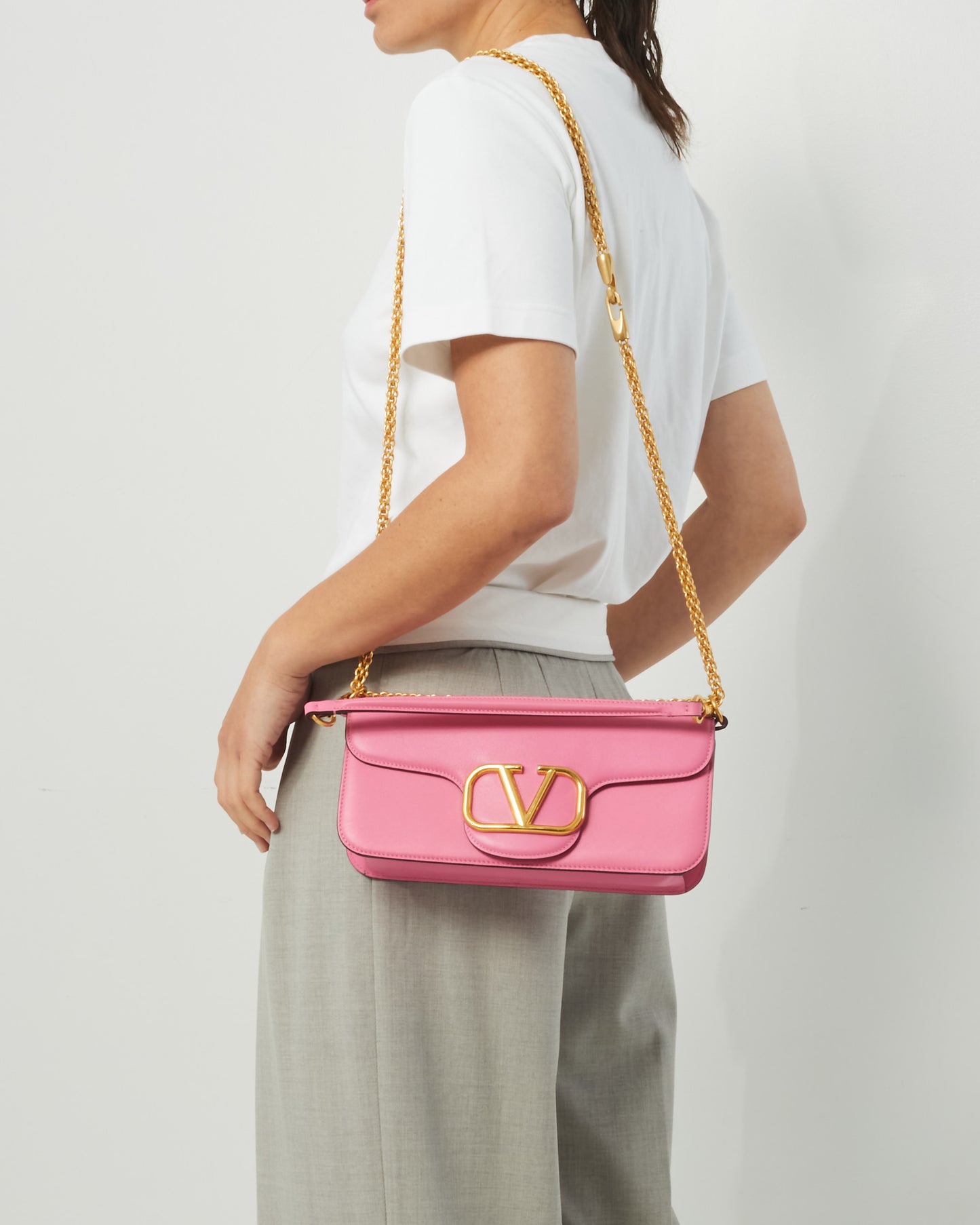 Valentino Pink Leather V Logo Loco Shoulder Bag