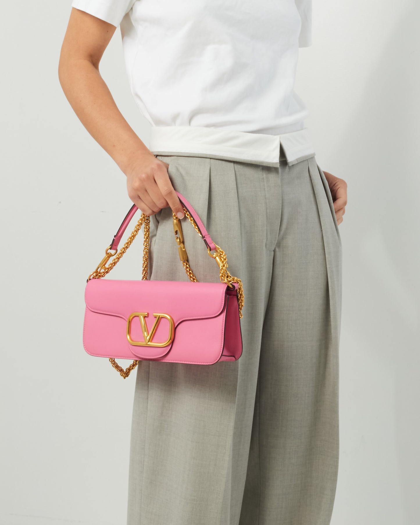 Valentino Pink Leather V Logo Loco Shoulder Bag