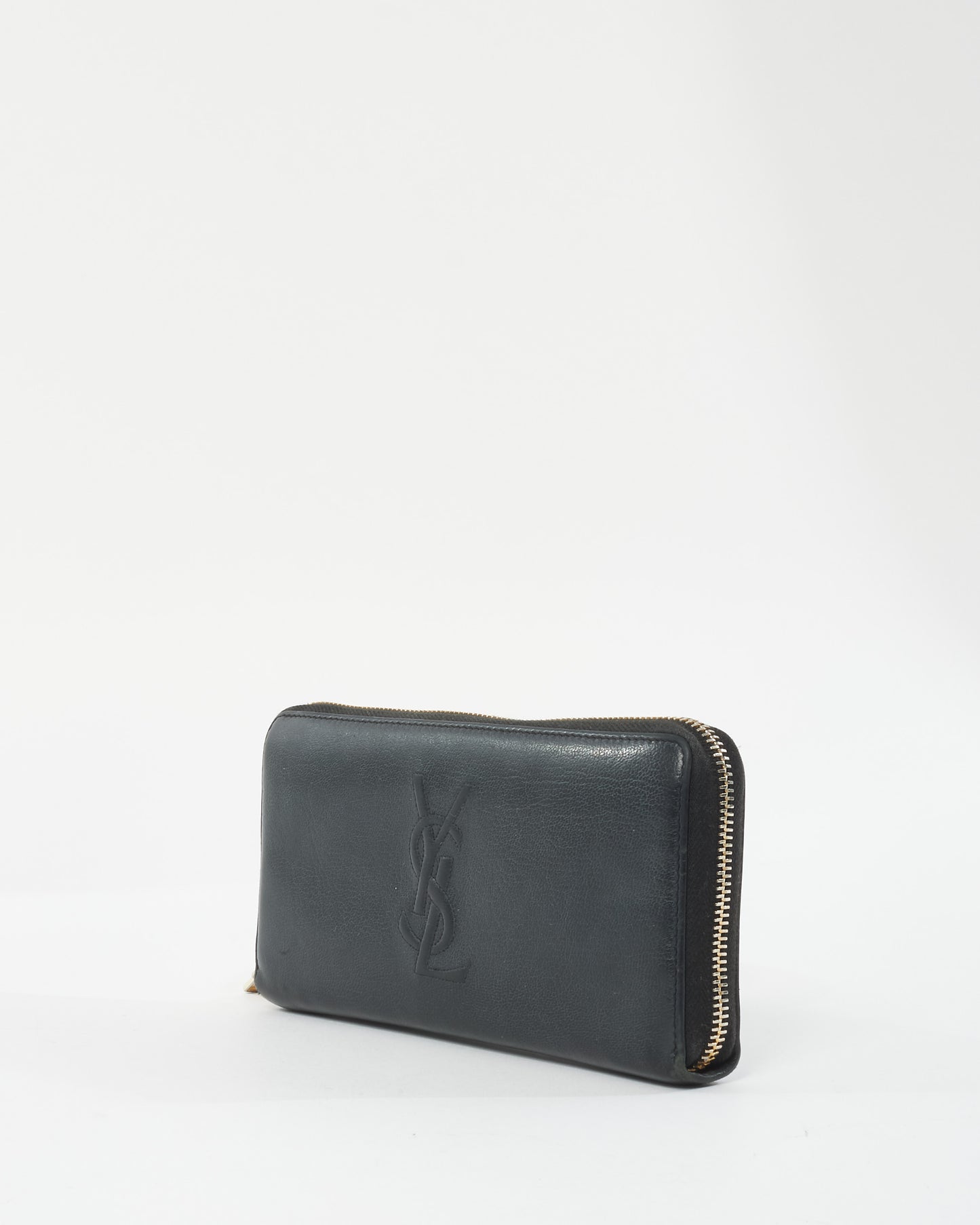 Saint Laurent Black Leather Embossed Logo Long Zip Wallet