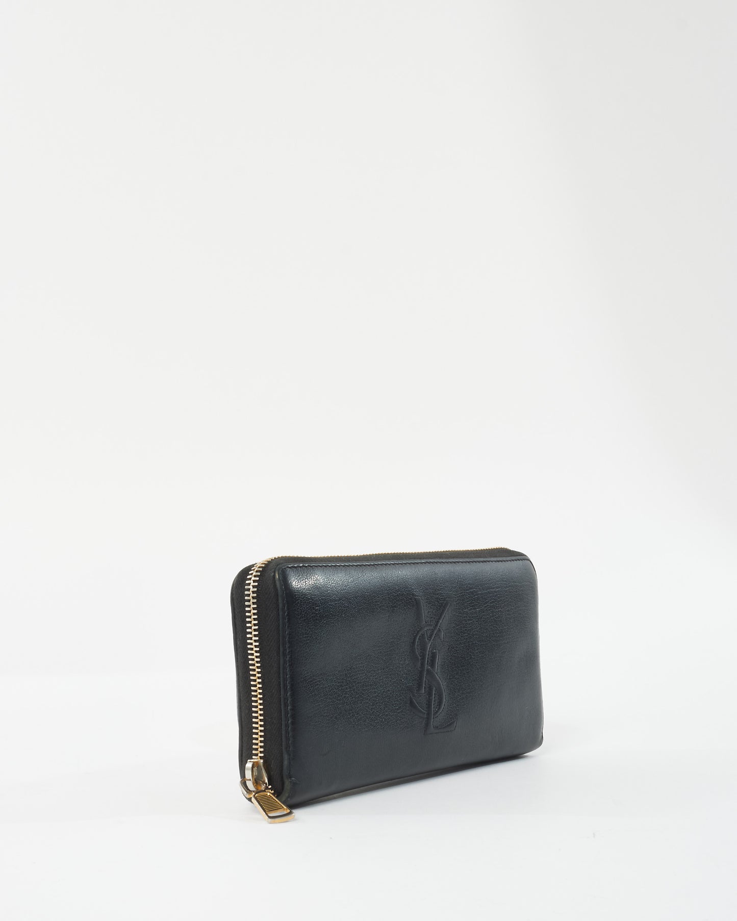 Saint Laurent Black Leather Embossed Logo Long Zip Wallet