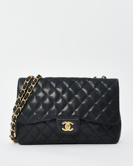 Chanel Black Caviar Leather Jumbo Single Flap Bag