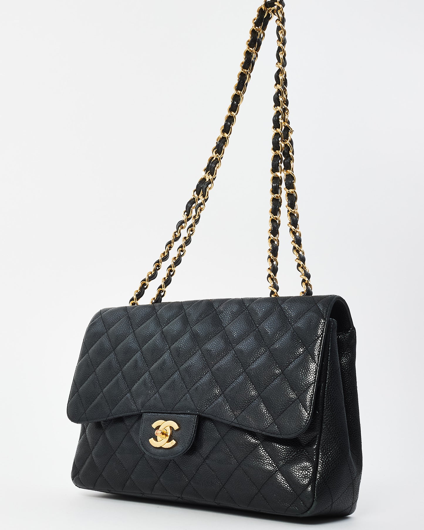 Chanel Black Caviar Leather Jumbo Single Flap Bag