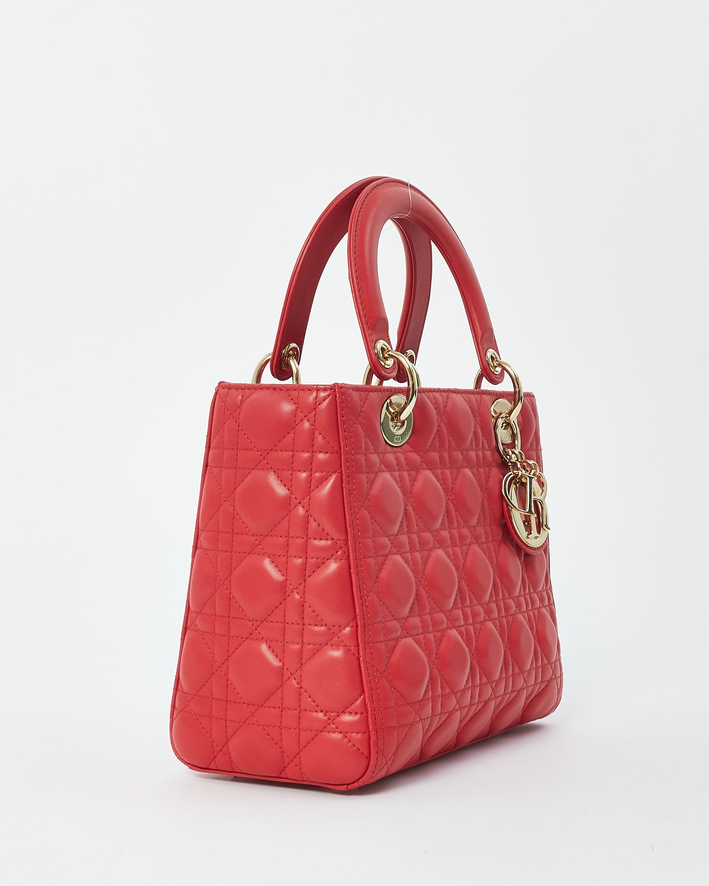 Dior Red Leather Medium Lady Dior Bag GHW