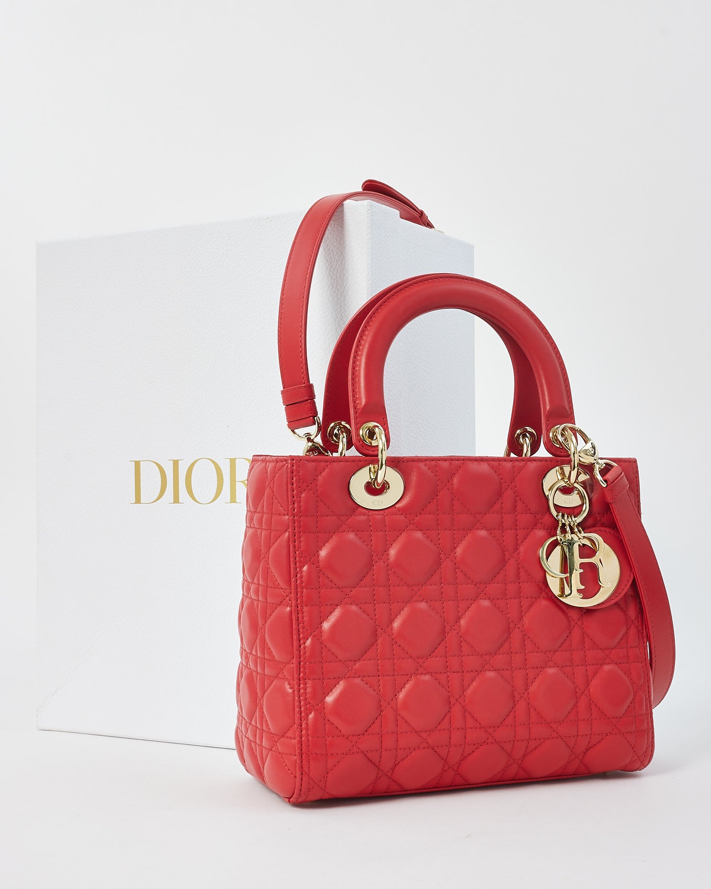 Dior Red Leather Medium Lady Dior Bag GHW