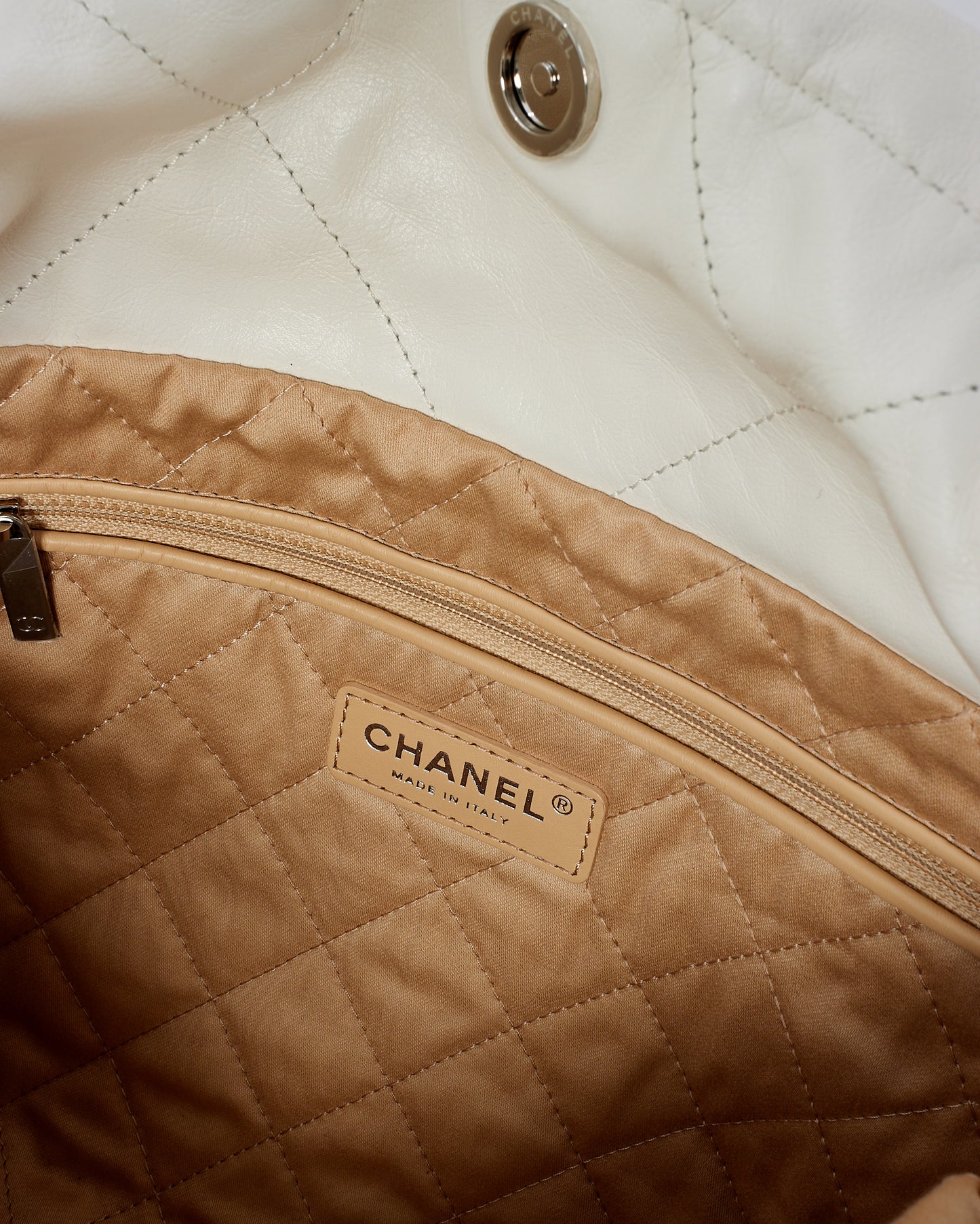 Chanel White Lambskin Leather Chanel 22 Shoulder Bag