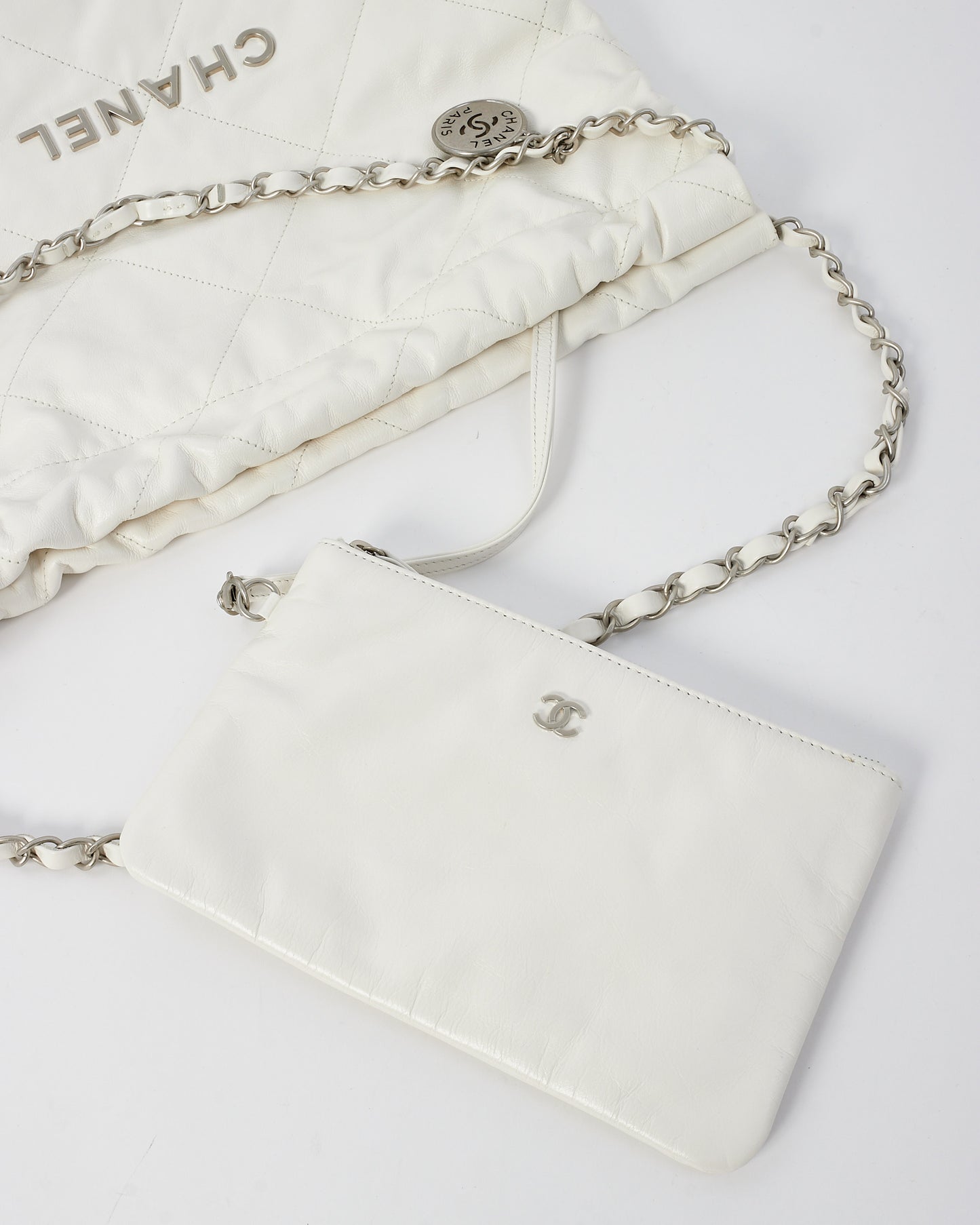 Chanel White Lambskin Leather Chanel 22 Shoulder Bag