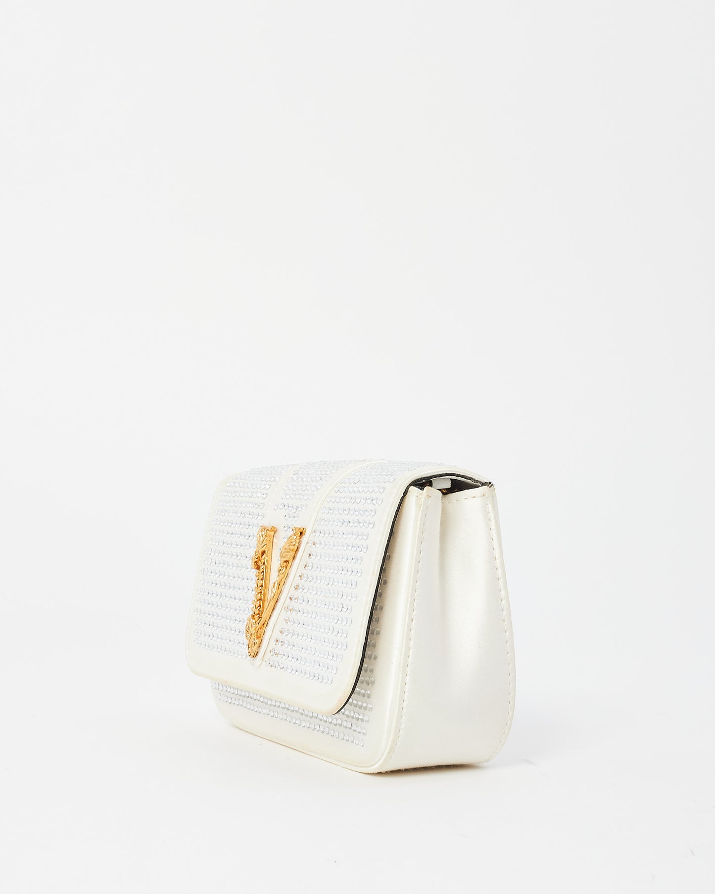 Versace White Satin Rhinestone Virtus Crossbody Bag