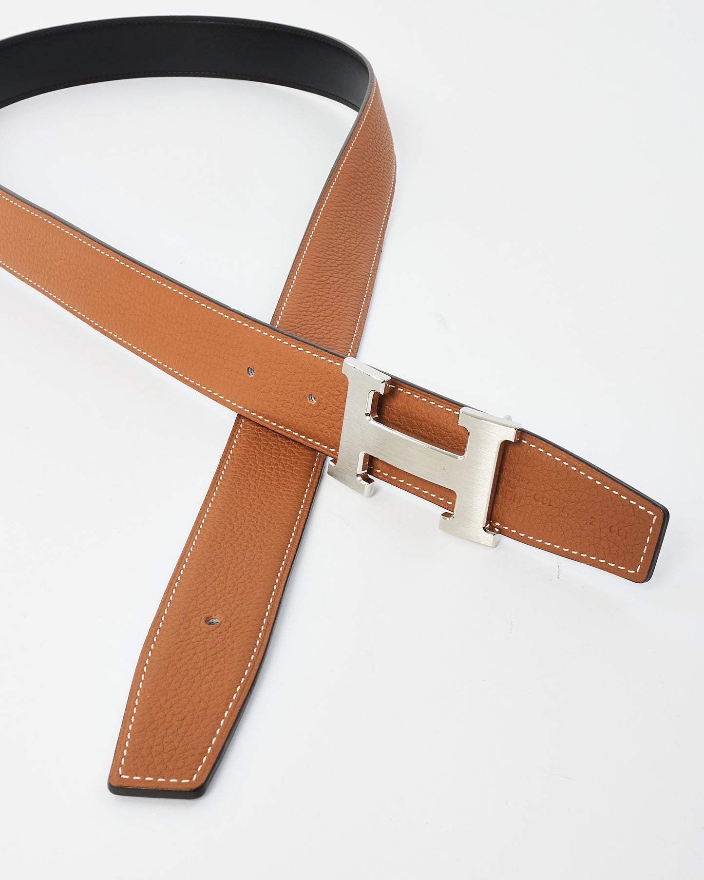 Hermes Gold/Black Clemence 
Swift Leather Reversible Palladium H Logo Belt - 100