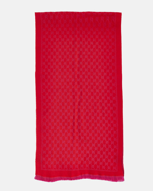 Gucci Pink/Red GG Monogram Logo Wool Scarf