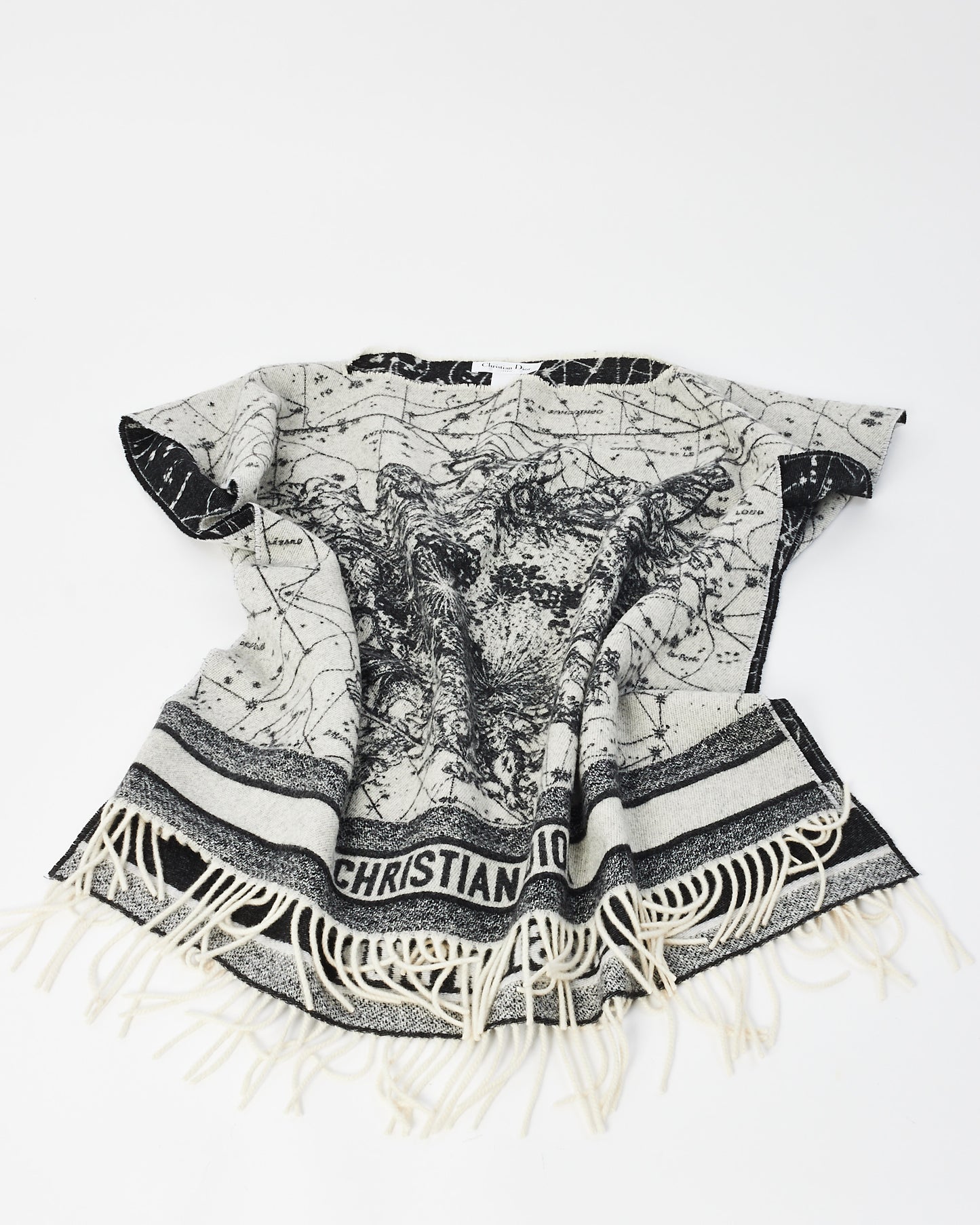 Dior Black 
White Cashmere Zodiac Poncho