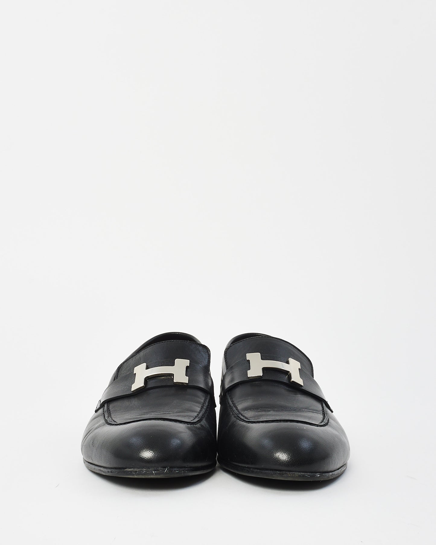 Hermès Men
s Black Leather Paris H  Loafers - 43