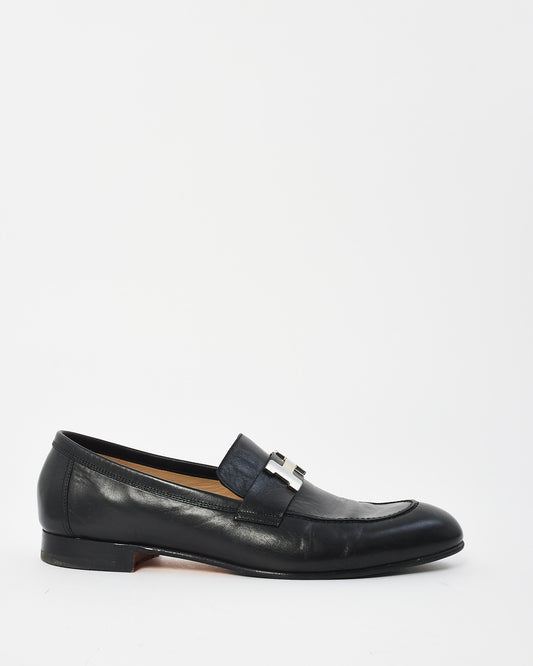 Hermès Men
s Black Leather Paris H  Loafers - 43