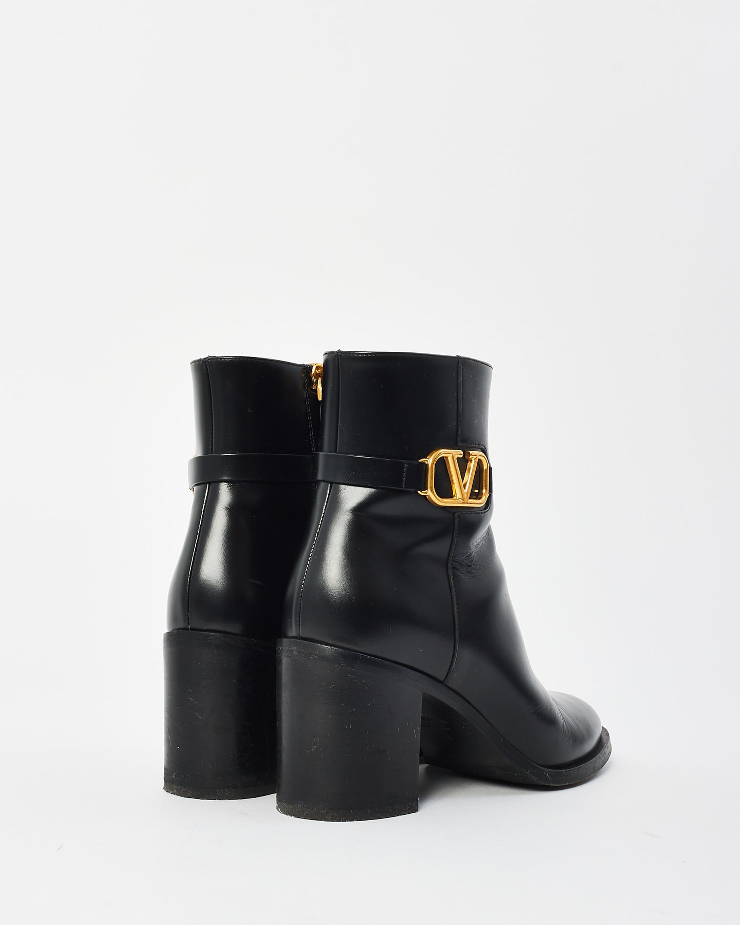 Valentino Black Leather VLogo Signature Ankle Boots - 37.5