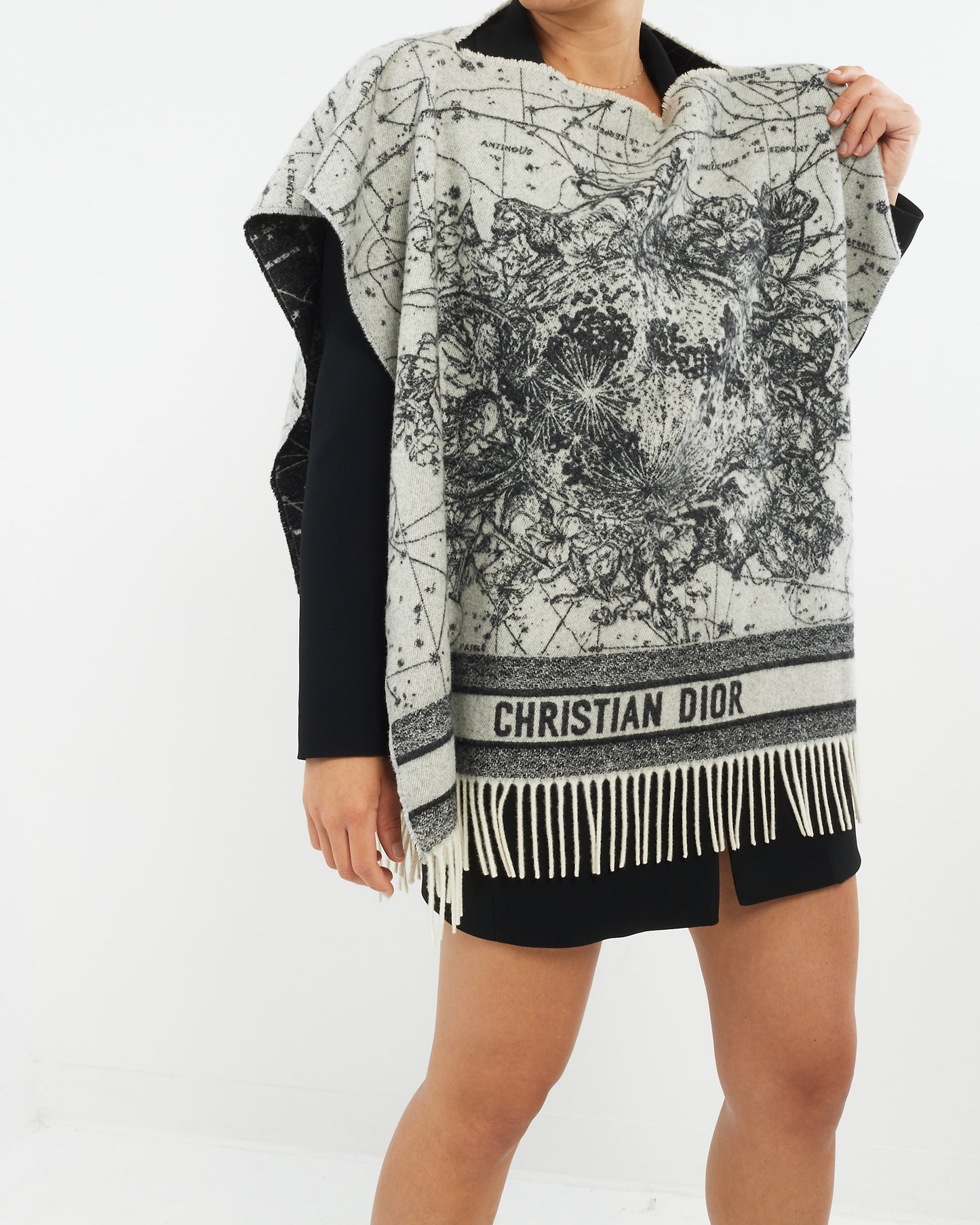 Dior Black 
White Cashmere Zodiac Poncho