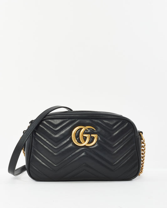 Gucci Black Leather GG Marmont Small Crossbody Bag