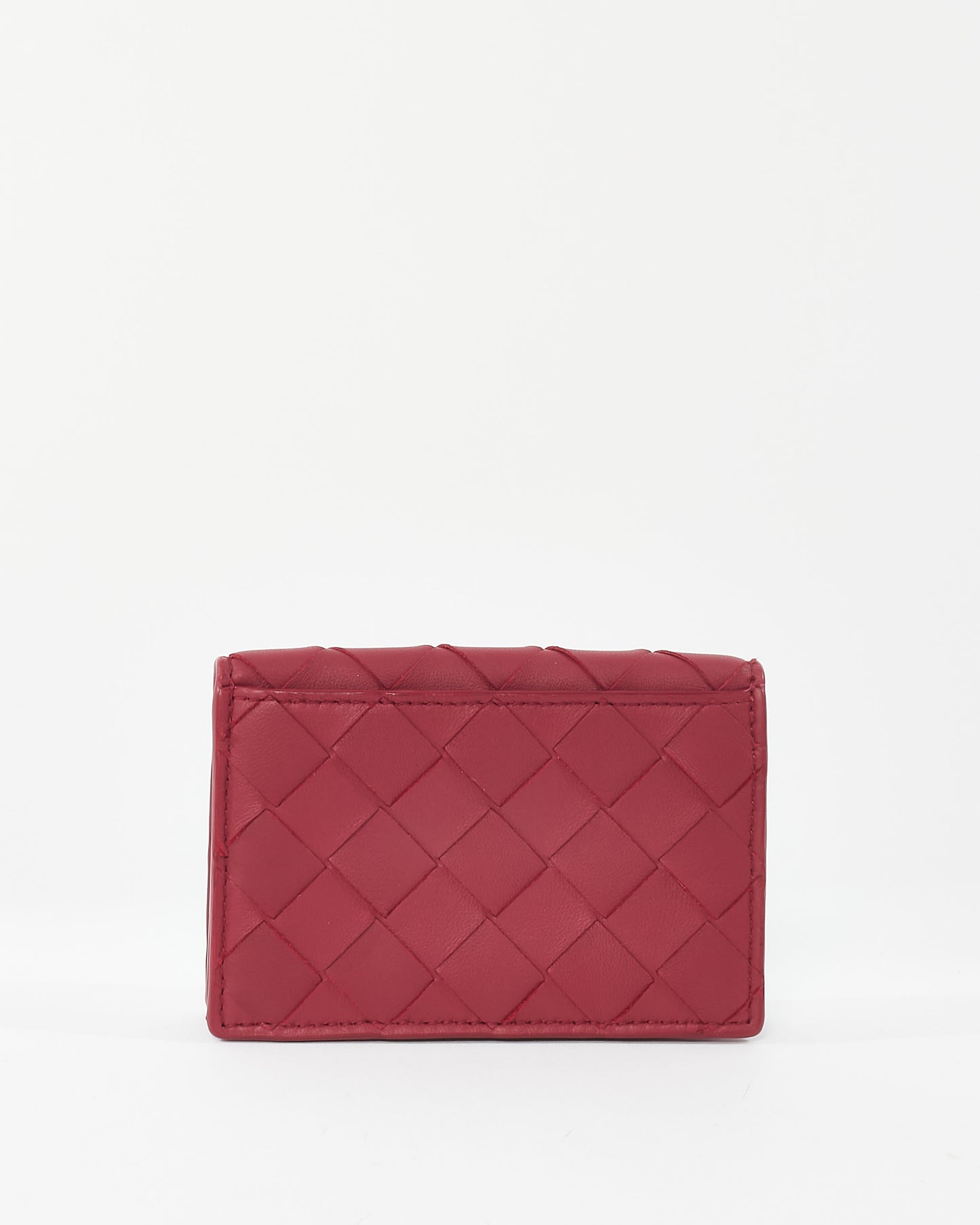 Bottega Veneta Fuchsia Red Intrecciato Leather Flap Card Holder