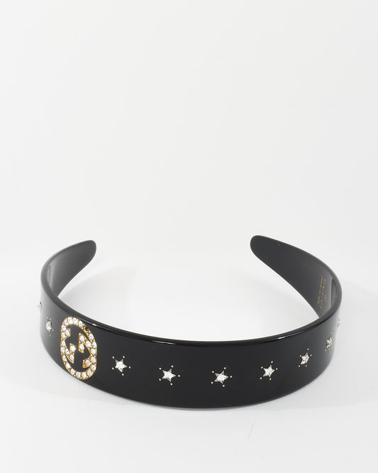 Gucci Black Crystal Interlocking G Headband