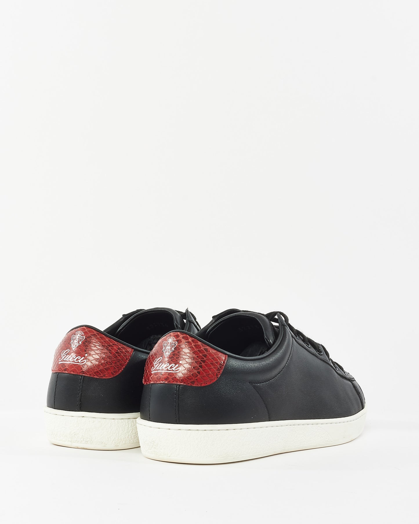 Gucci Black Leather 
Red Snake Back Detail Sneaker - 8 MEN