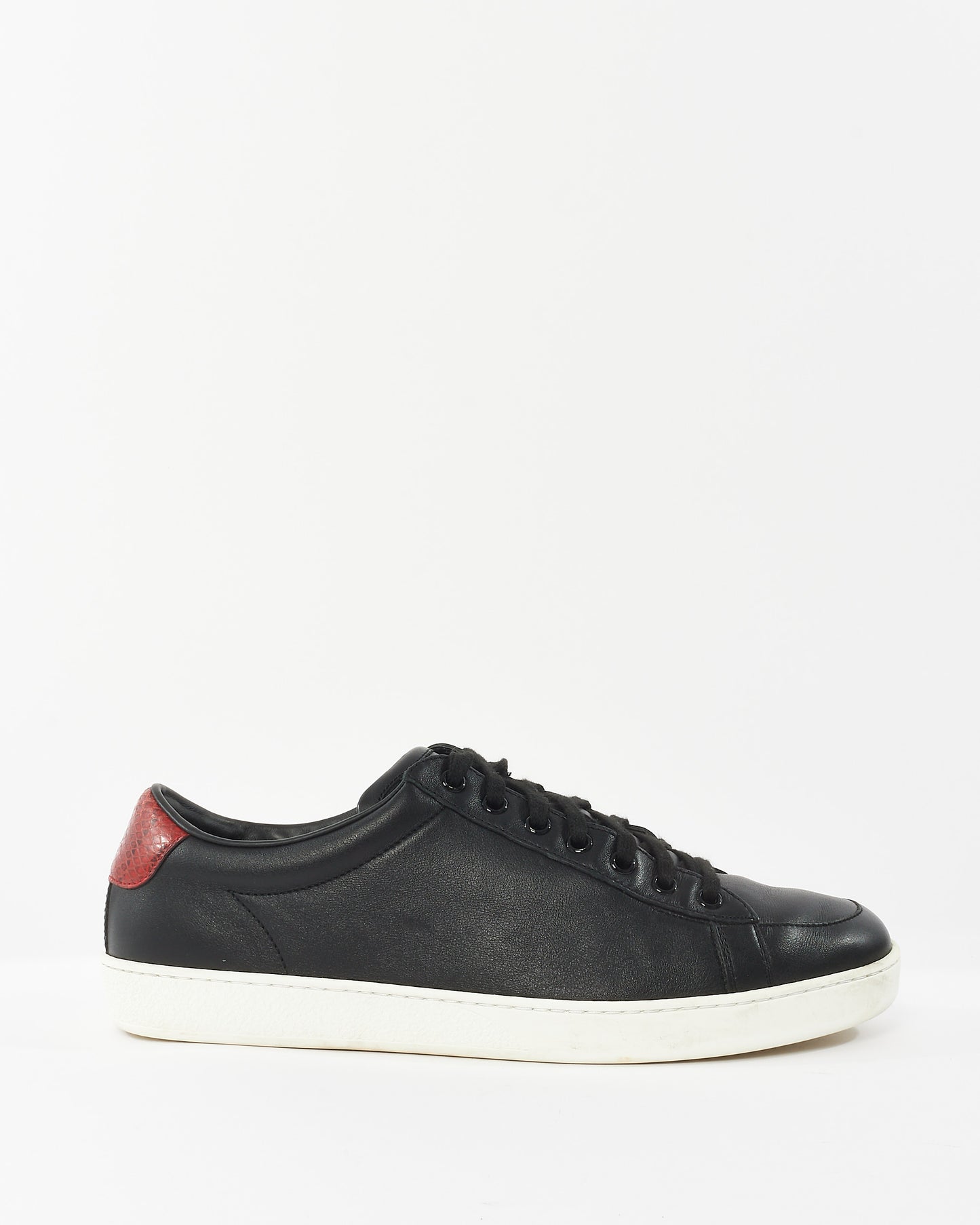 Gucci Black Leather 
Red Snake Back Detail Sneaker - 8 MEN