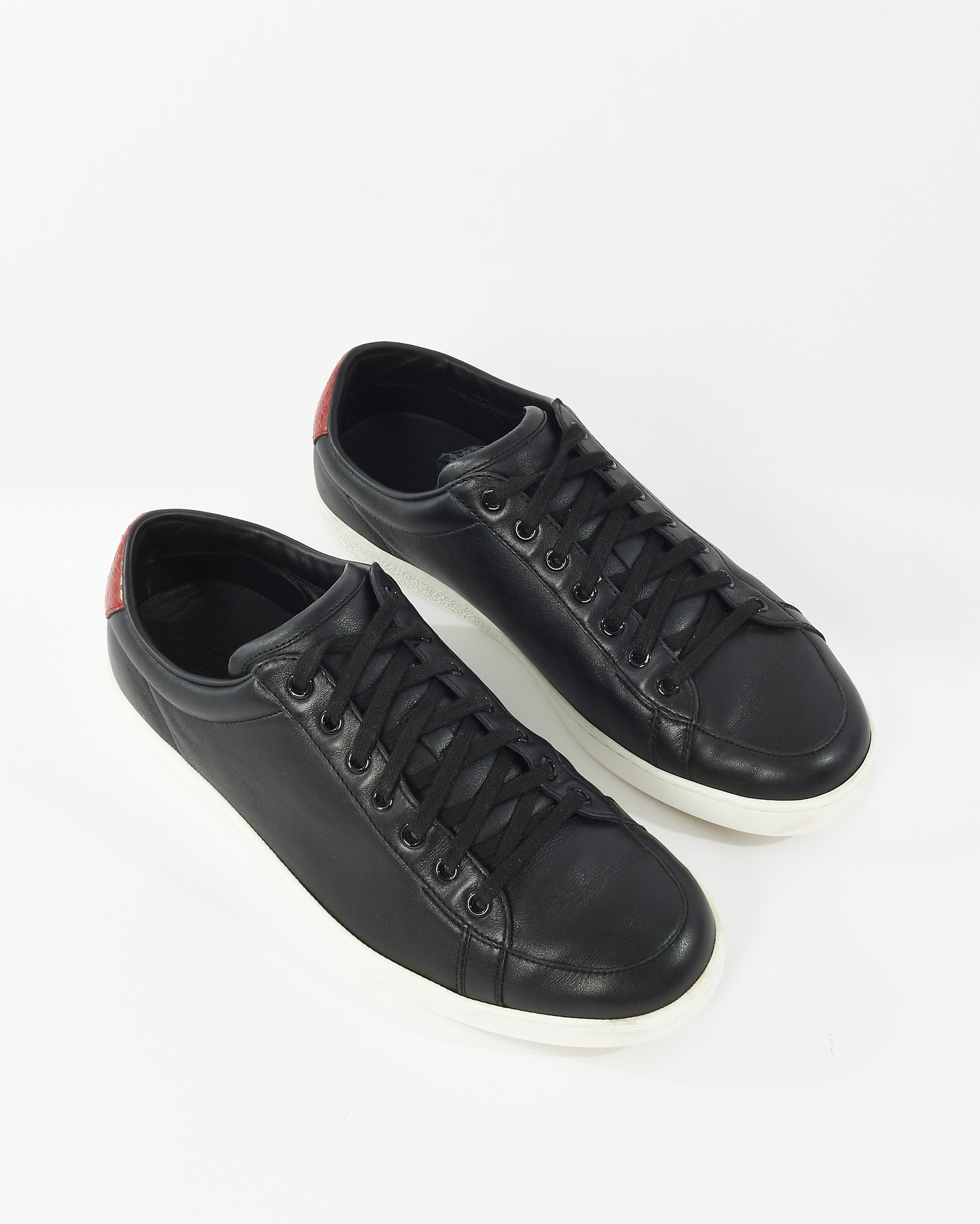 Gucci Black Leather 
Red Snake Back Detail Sneaker - 8 MEN