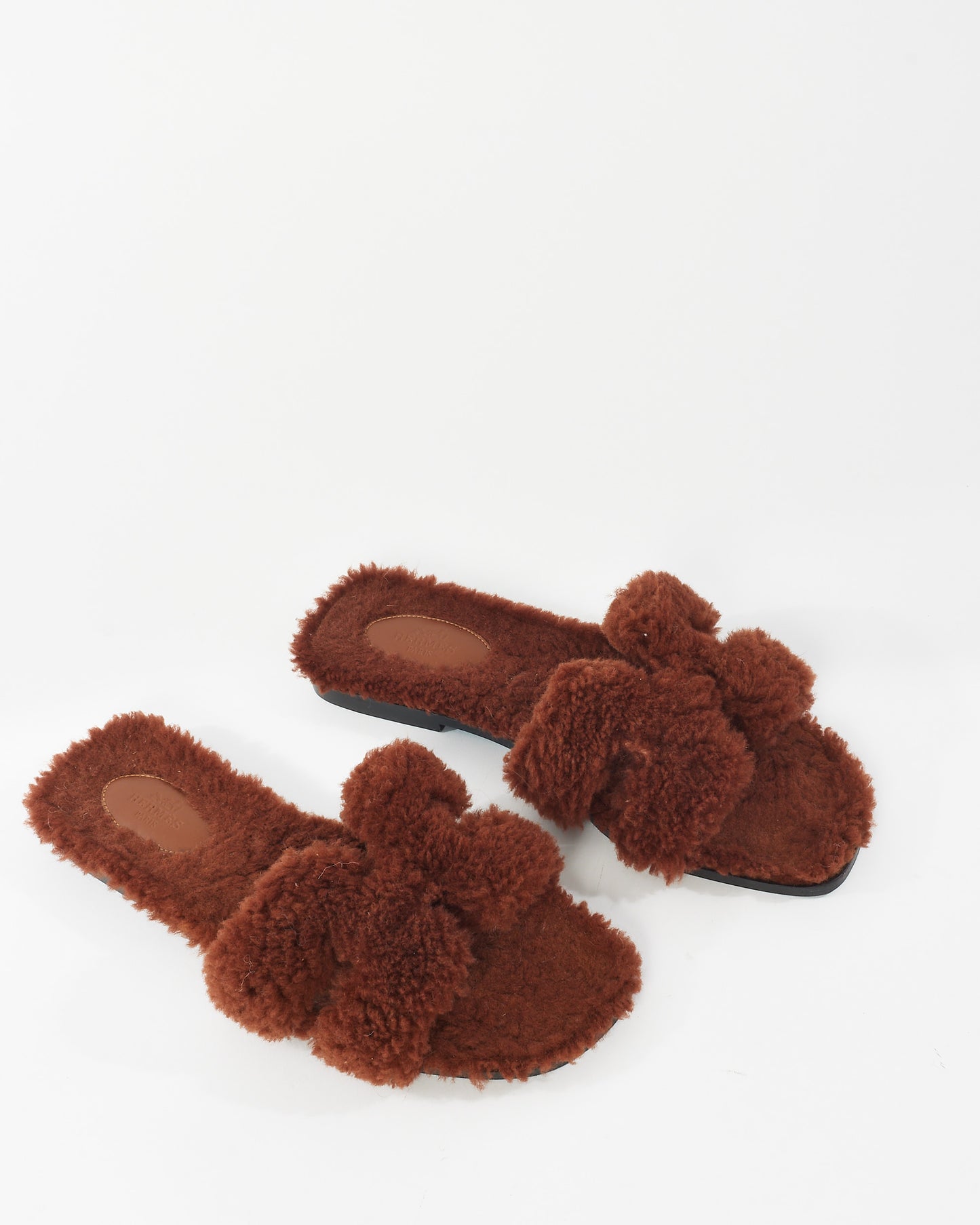 Hermès Brown Shearling Oran Sandals - 40