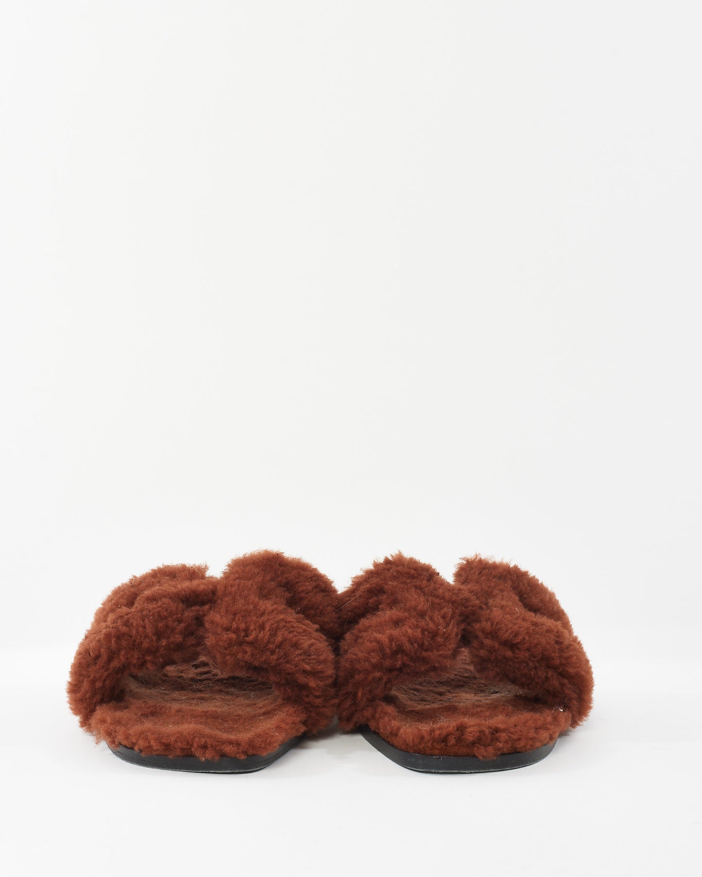 Hermès Brown Shearling Oran Sandals - 40