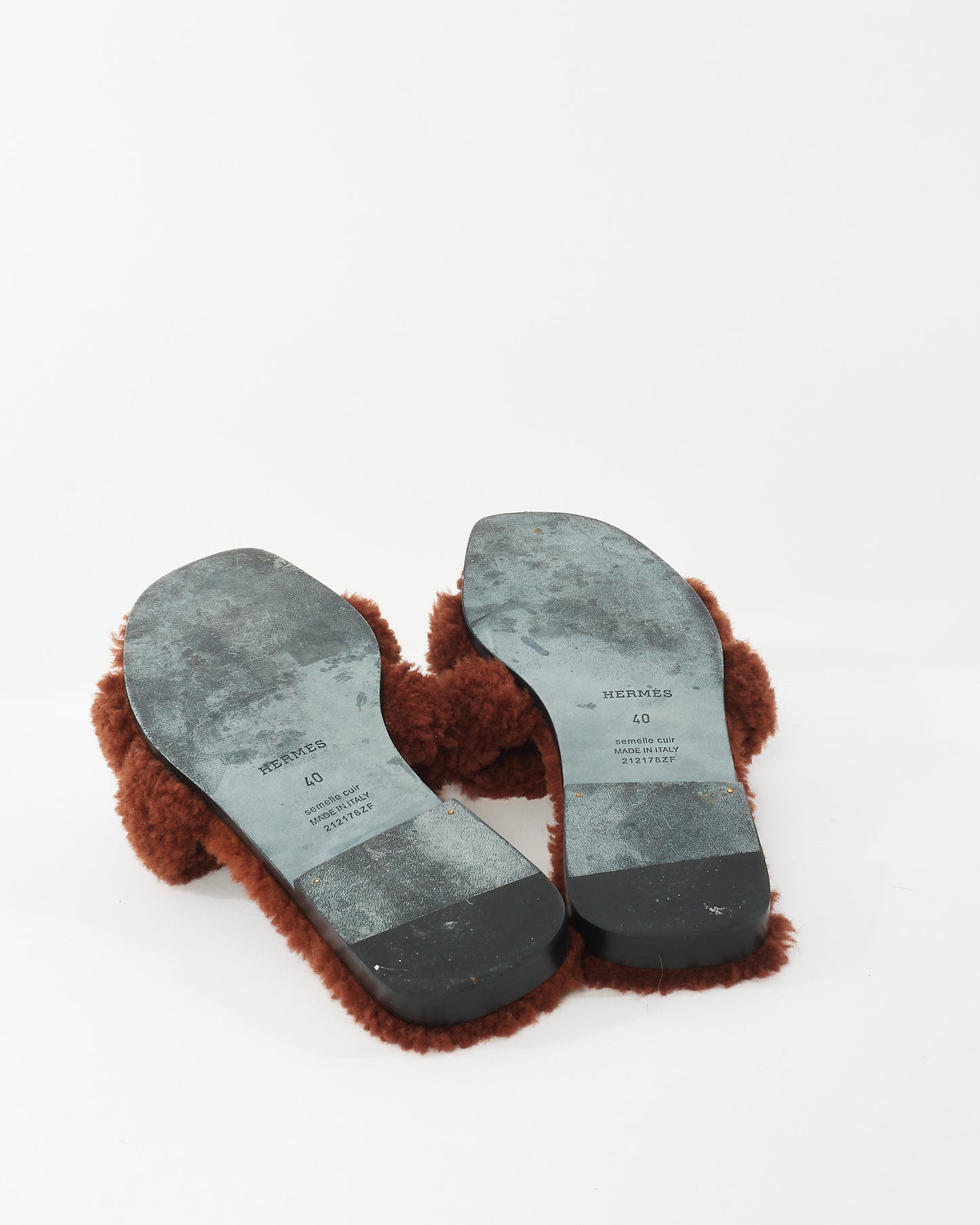 Hermès Brown Shearling Oran Sandals - 40