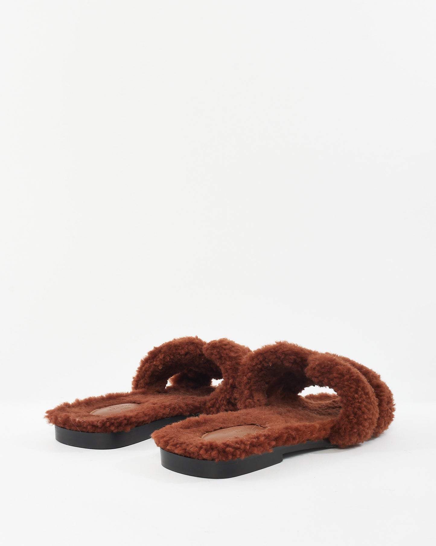 Hermès Brown Shearling Oran Sandals - 40