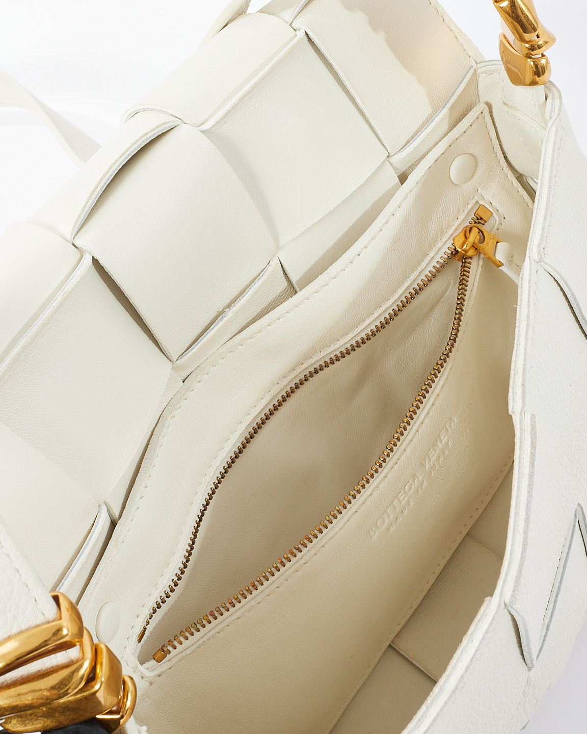 Bottega Veneta White Intrecciato Leather Gold Detail Casette Bag