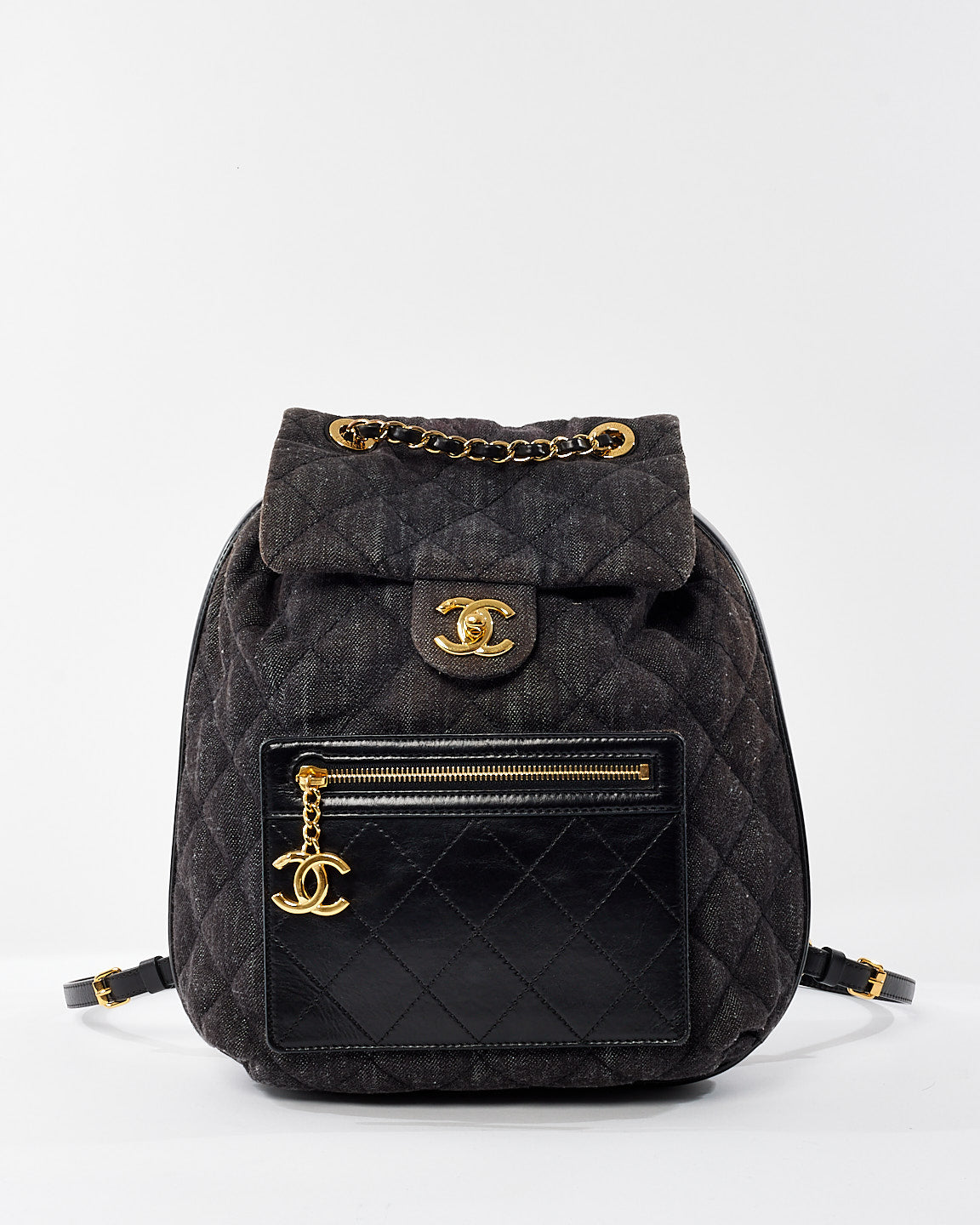 Chanel Dark Grey Quilted Denim Flap Backpack GHW