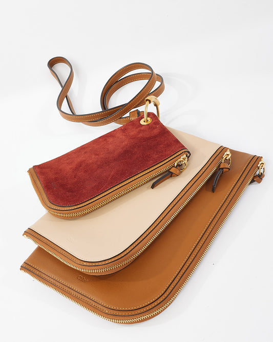 Chloé Tan/ Pink Leather 
Red Suede Trio Pouch Wristlet