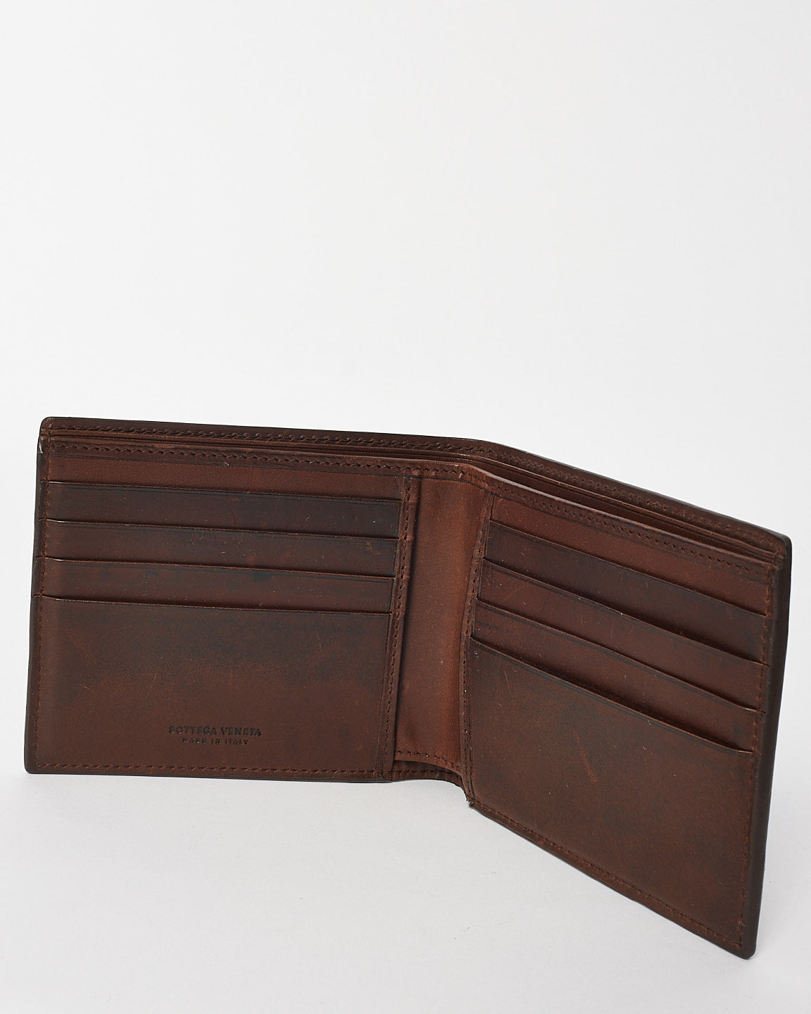 Bottega Veneta Brown Intrecciato Leather Bi Fold Wallet