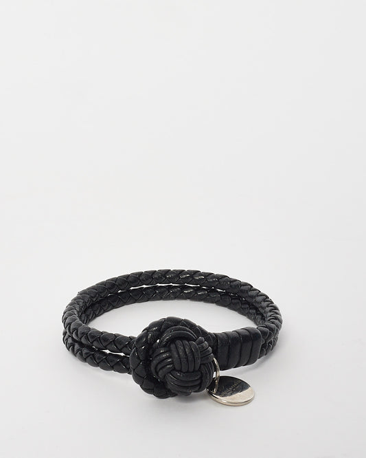 Bottega Veneta Black Intrecciato Leather Bracelet